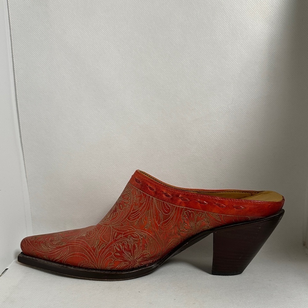 Charlie 1 Horse Red Embossed Leather Western Mules Size 6 B / 36.5 EU - EUC - Picture 11 of 14